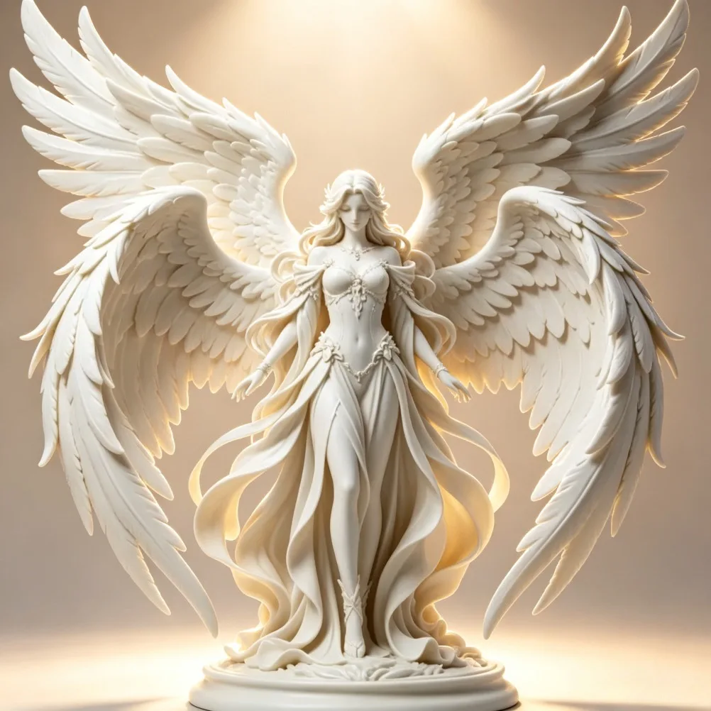 Four-Wing Holy Guardian Angel Sculpture 3D Printed Elegant Figurine Noble Winged Goddess Statue Living Room Desktop Home Decor