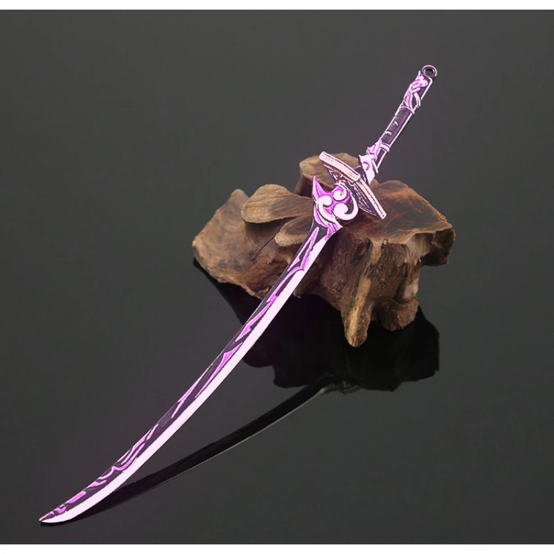 22cm/8.66in Genshin Impact Game Peripherals Thor Thoughtless Slash Keychain Samurai Sword Metal Weapon Model Toy Craft Ornaments