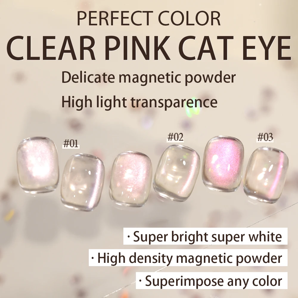 Gel Cat Eye Rosa Perolado PERFECT COLOR 12ml, Base Transparente com Brilho Magnético, Aplicar sobre Qualquer Cor, Lâmpada LED/UV Necessária