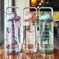 2L Large Capacity Plastic Straw Water Cup Drink Bottle Portable Handheld Water Bottle With Time Marker For Outdoor Sports Gym