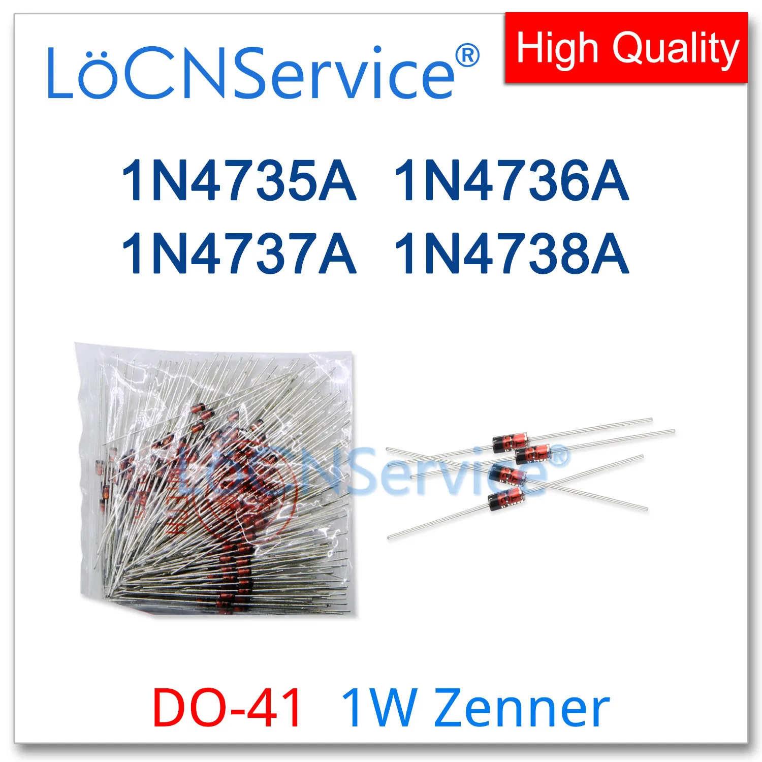 LoCNService 250PCS 1W DO41 1N4735A 6.2V 1N4736A 6.8V 1N4737A 7.5V 1N4738A 8.2V Silicon Planar Power Zener Diodes  High quality