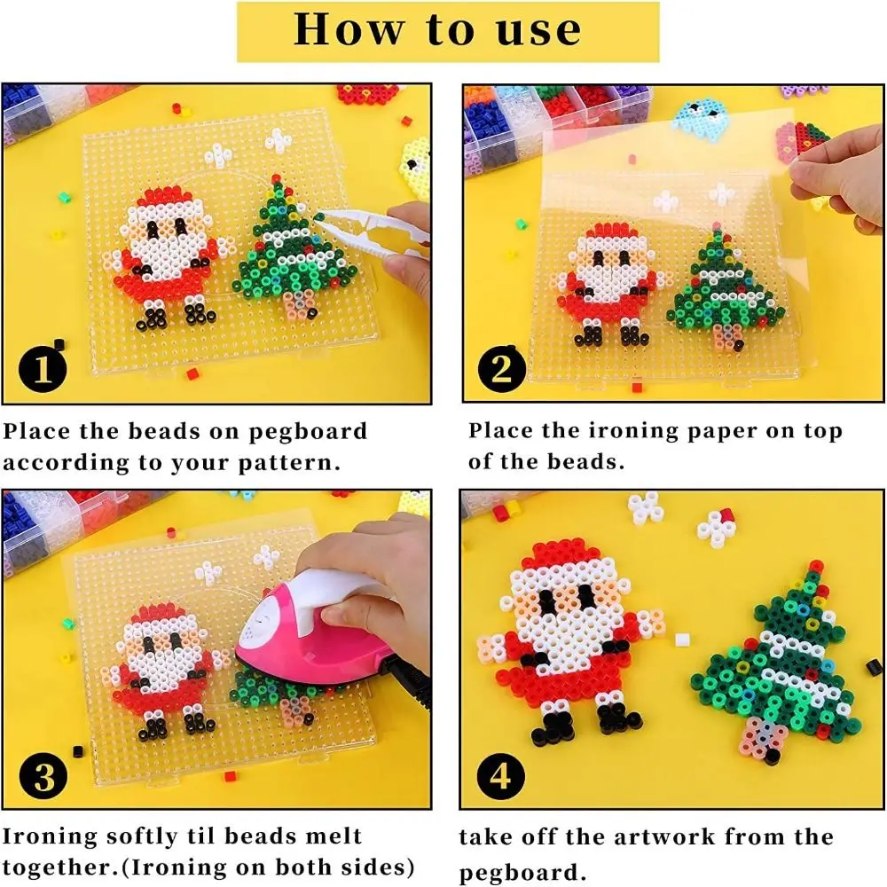 4 Uds. De placas perforadas cuadradas con fusibles, bricolaje, 52 clavos, plantilla de cuentas Hama de 2,6mm, placas perforadoras de cuentas de fusión transparentes blancas resistentes para niños