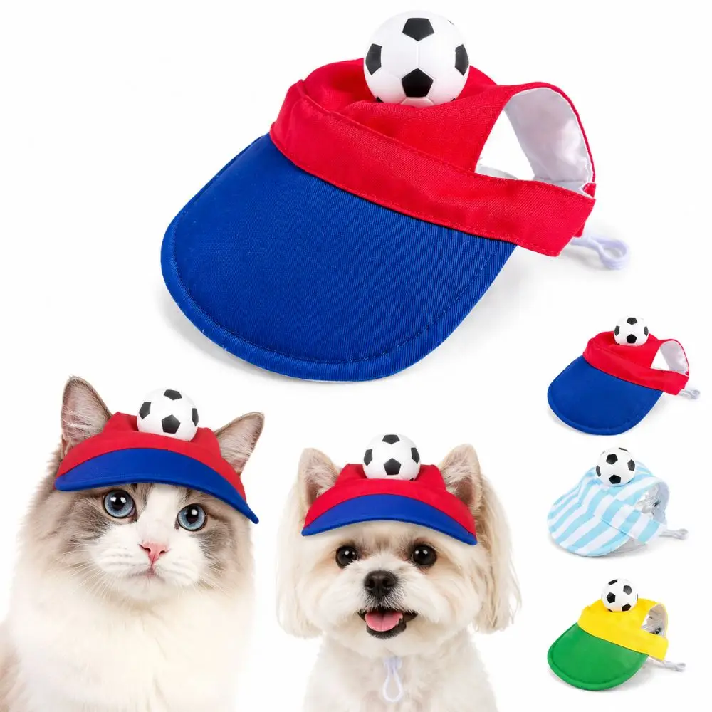 Breathable Football Cat Dog Sun Hat with Ear Holes UV Protection Pet Bucket Hat Lightweight Adjustable Drawstring Pet Cowboy Hat