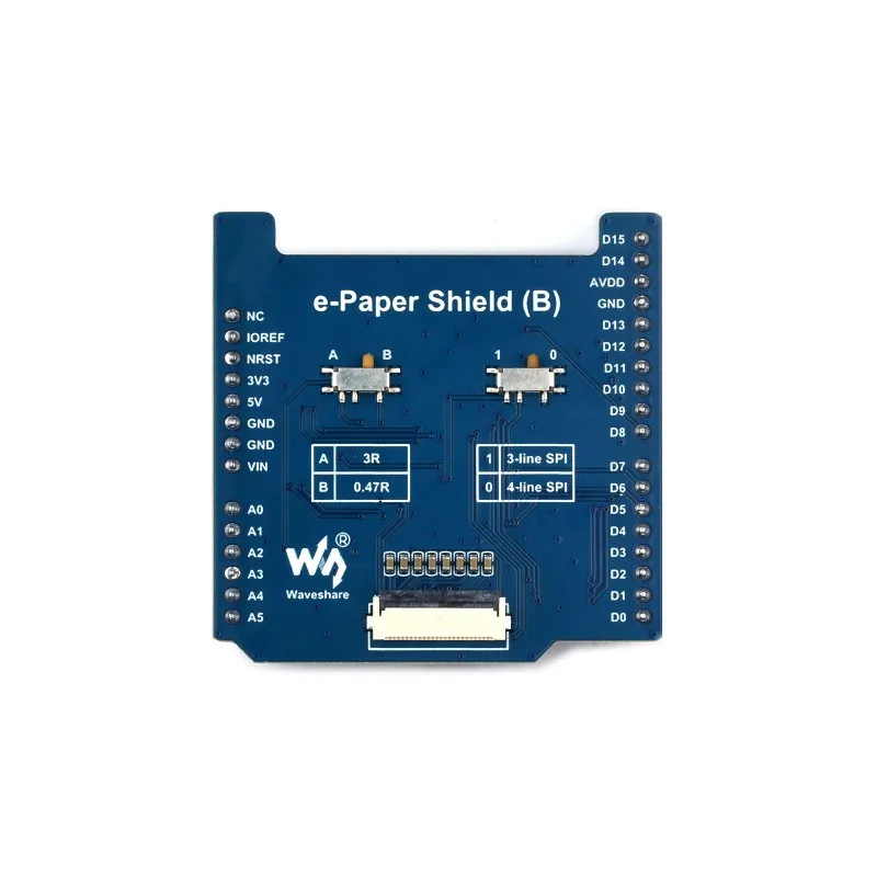 WaveshareUniversal E-Paper Raw Panel Driver Shield (B) para Arduino, chip flash MX25R6435F integrado, admite expansión externa R