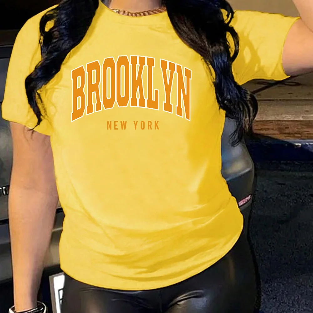 تي شيرت نسائي فضفاض من القطن مناسب ort Sve round Ne Thin Summer Street Sle مطبوع كاجوال للشباب البالغين #2