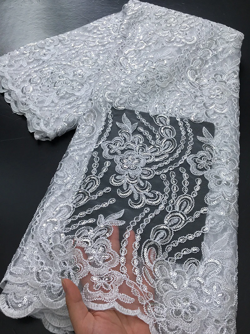 

African French Mesh Lace 2025 Fabric Sequins High Quality June Beautiful Tulle Mesh Lace For Sewing Women Dress,2.5yards 4374