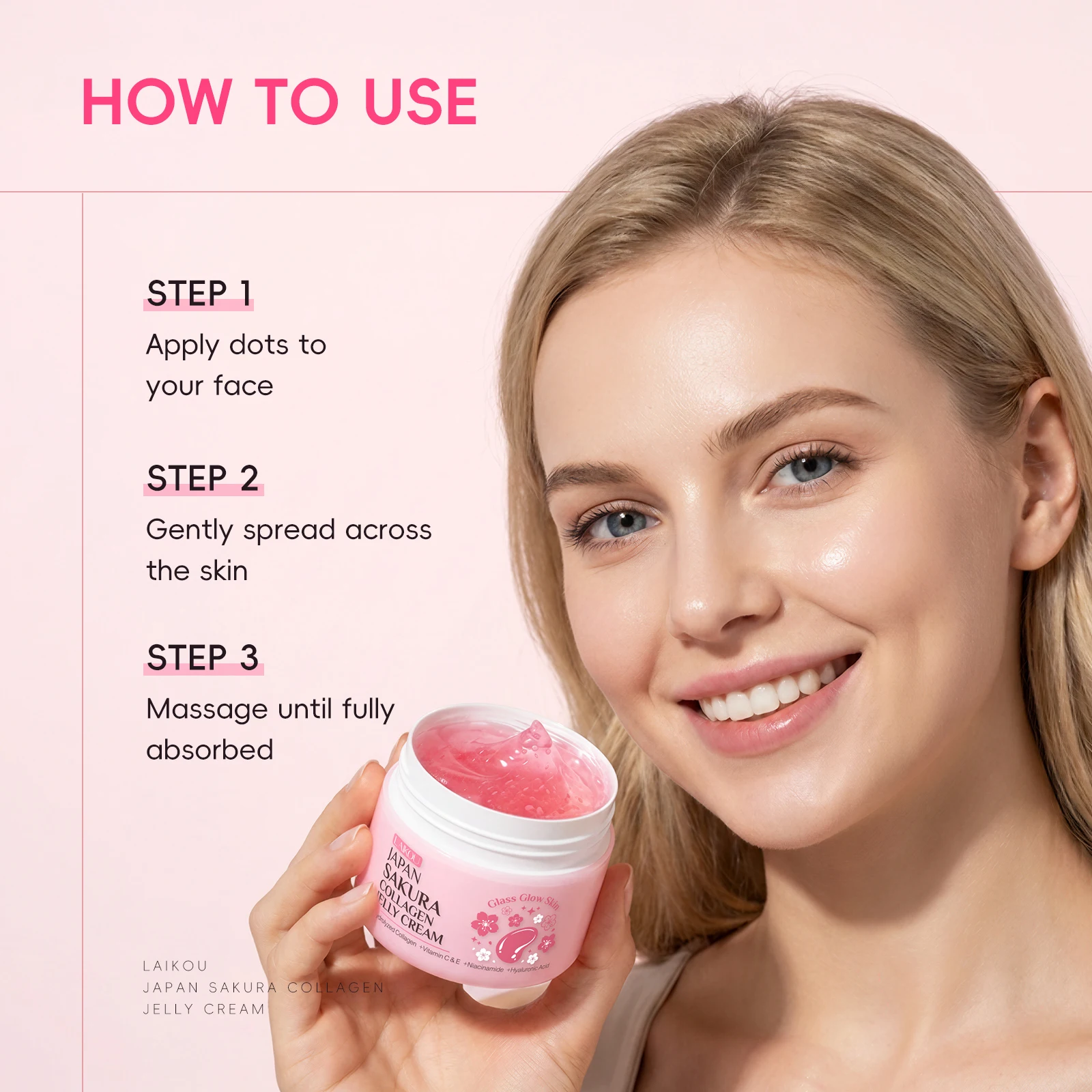 LAIKOU Japan Sakura Collagen Jelly Cream 100g Gentle Formula Hydrated Plump Youthful Radiance Glass Glow Skin Care