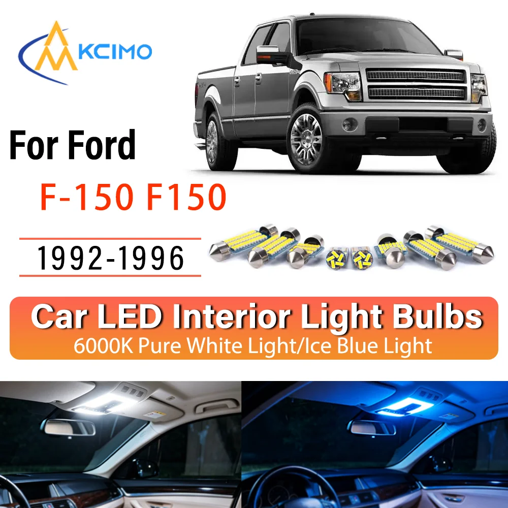 Kit d'éclairage intérieur LED à lueur persistante Plug & Play pour Ford F-150 F150 1992-1996 – Remplacement des lampes de dôme, de lecture, de coffre et de cabine – Amélioration