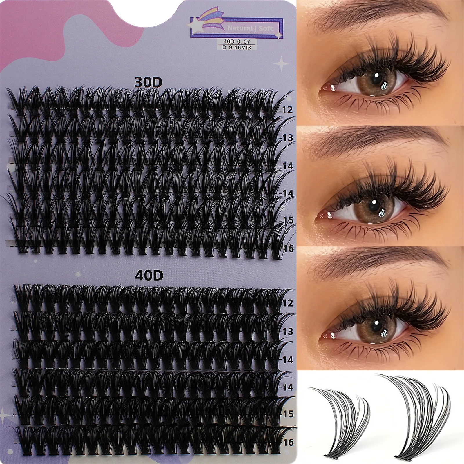 30/40D 12-16mm Mix D Curl Cluster Lashes Individual Lashes Lash Extensions Clusters Lashes Soft Natural False Eyelashes Individu