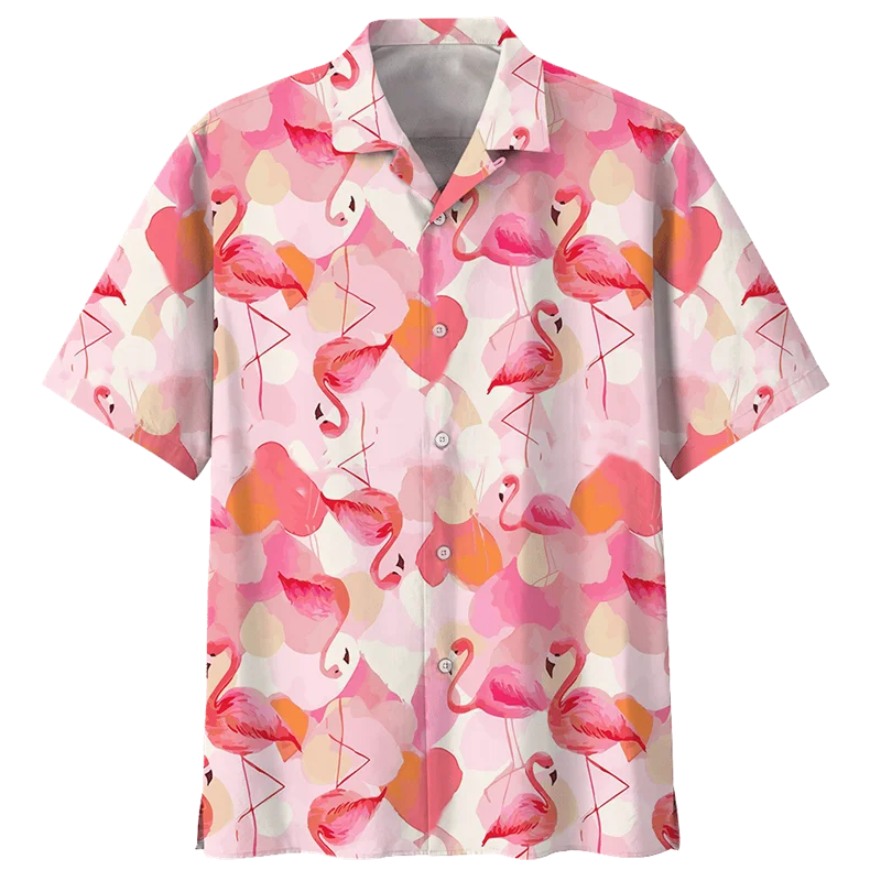 Camisas hawaianas con estampado 3D de pájaros y flamencos para hombres y mujeres, blusa de manga corta con botones de calle, camisa de solapa de gran tamaño