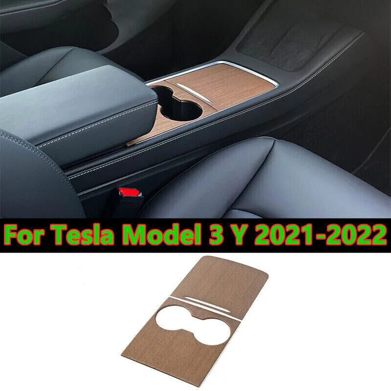 

Wood Grain Center Console Water Cup Panel Cover Trim For Tesla Model 3 Y 21-2022