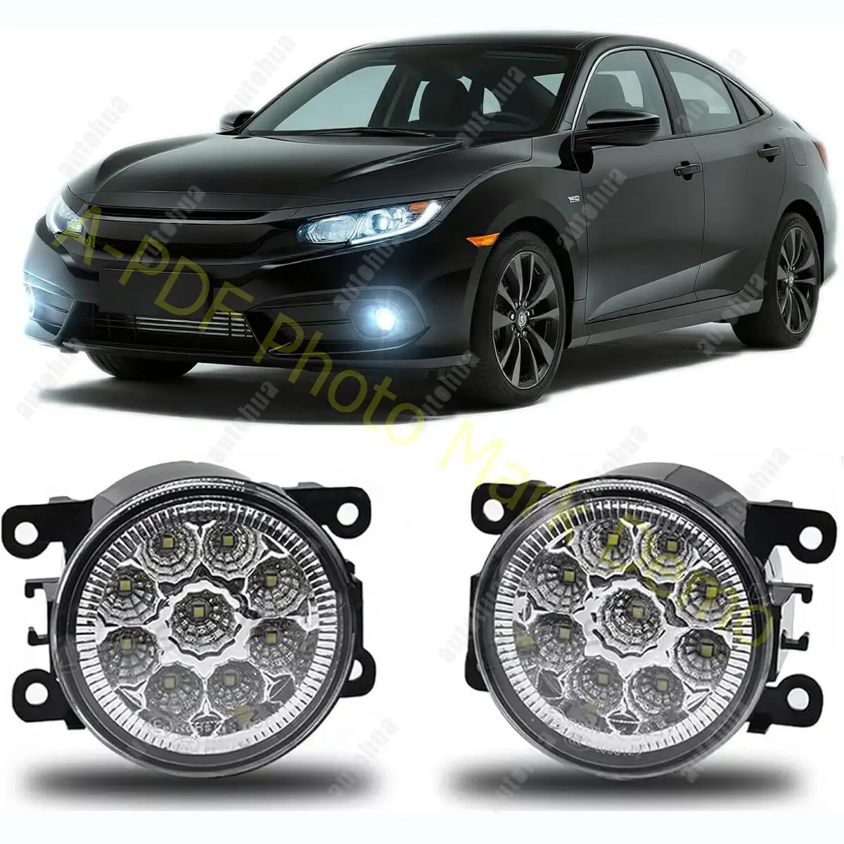

Pair Clear Fog Light Driving LED Fit 2016 2017 2018 2019 2020 2021 Honda Civic,6000K,Pack of 2