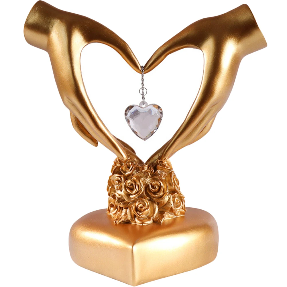

Resin Heart Gesture Sculpture Golden Smooth Easy Clean Compact Romantic Decor Wedding Gifts Couples Home Valentine