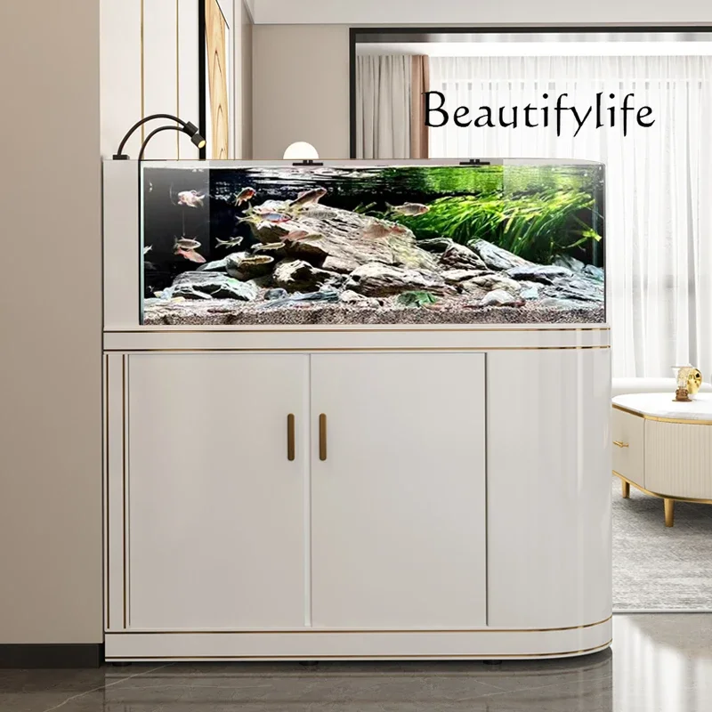 NV Light luxury curved ecological landscaping ultra-white glass fish tank aquarium designer model W