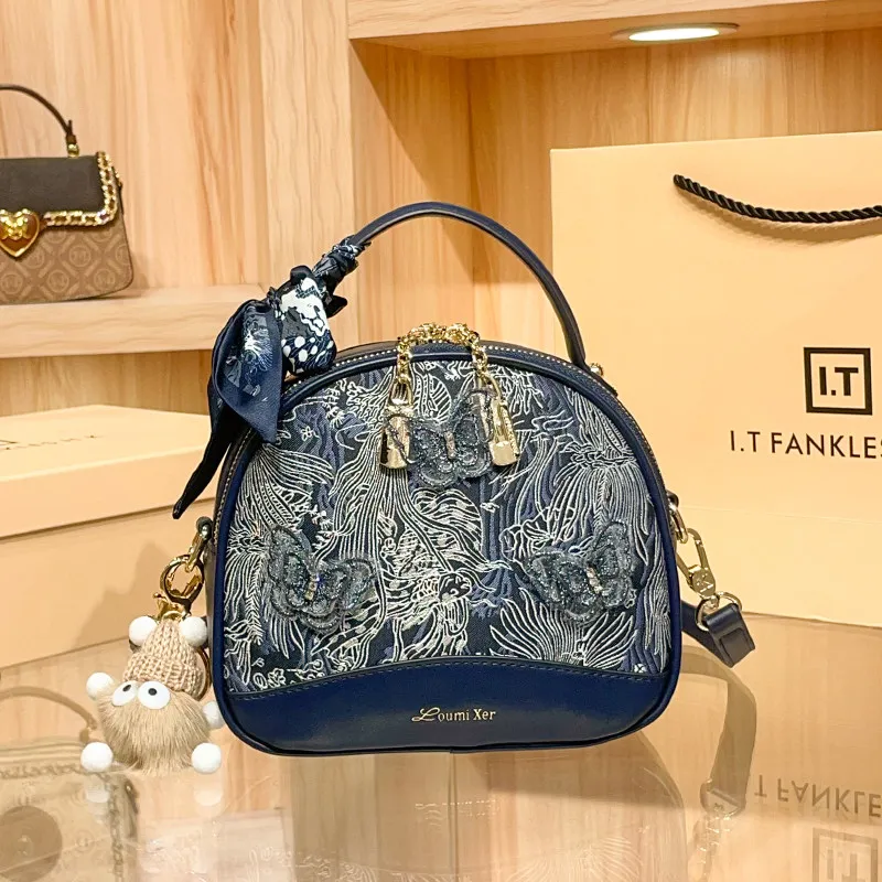 Elegant and Luxury Handheld Round Bag with Exquisite Embroidery Butterfly and Cute Pendant 2026 Women's Versatile Crossbody Bag
