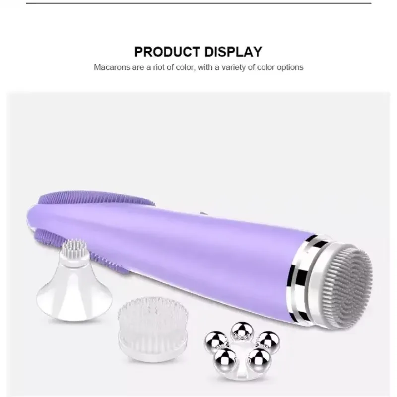 rechargeable deep cleaning heating washing face wash brush multiple heads face massager soft Silicone  skin care