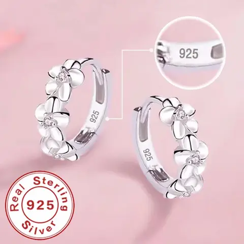 925 Sterling Silver Small Rose Flower Round Hoop Earring AAA Zircon For Women Female Charm Engagement Wedding Jewelry