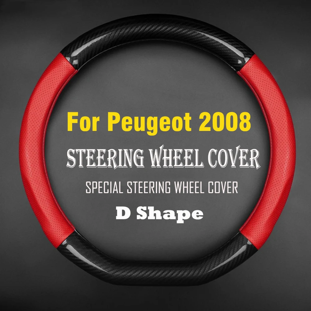 

Car Steering Wheel Cover Anti-Slip Black Leather Carbon fiber Original Steering Wheel Special For Peugeot 2008 Car Accessories