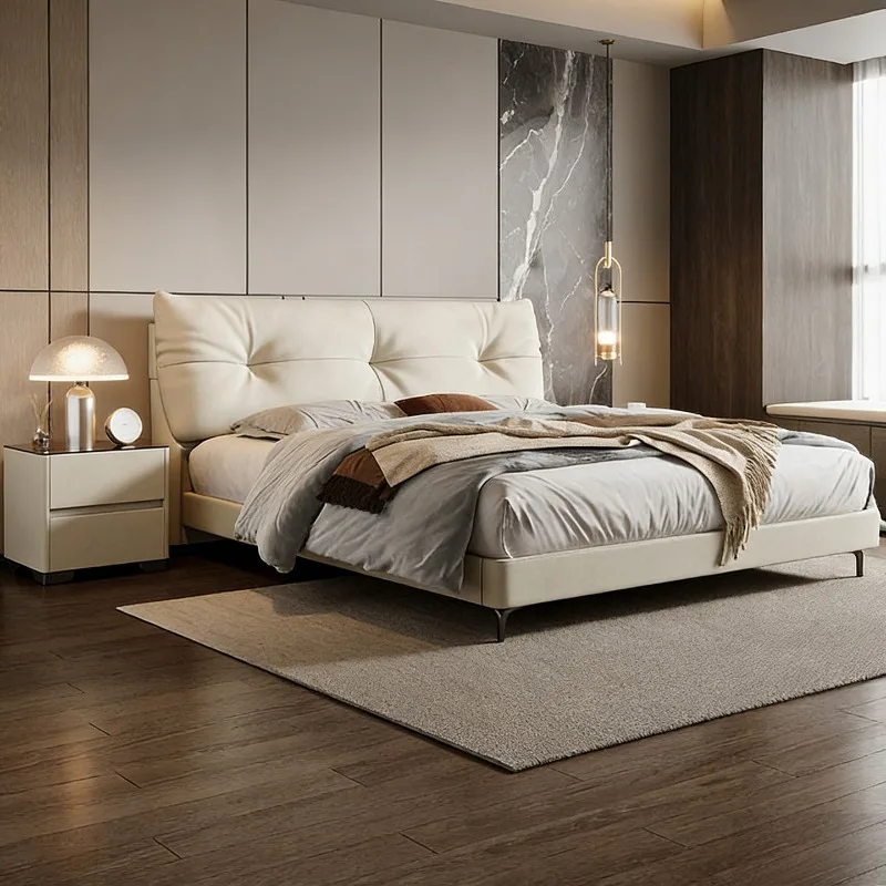 Minimalist leather bed master bedroom advanced 1.8 meters double wedding bed simple flush edge soft bag bed