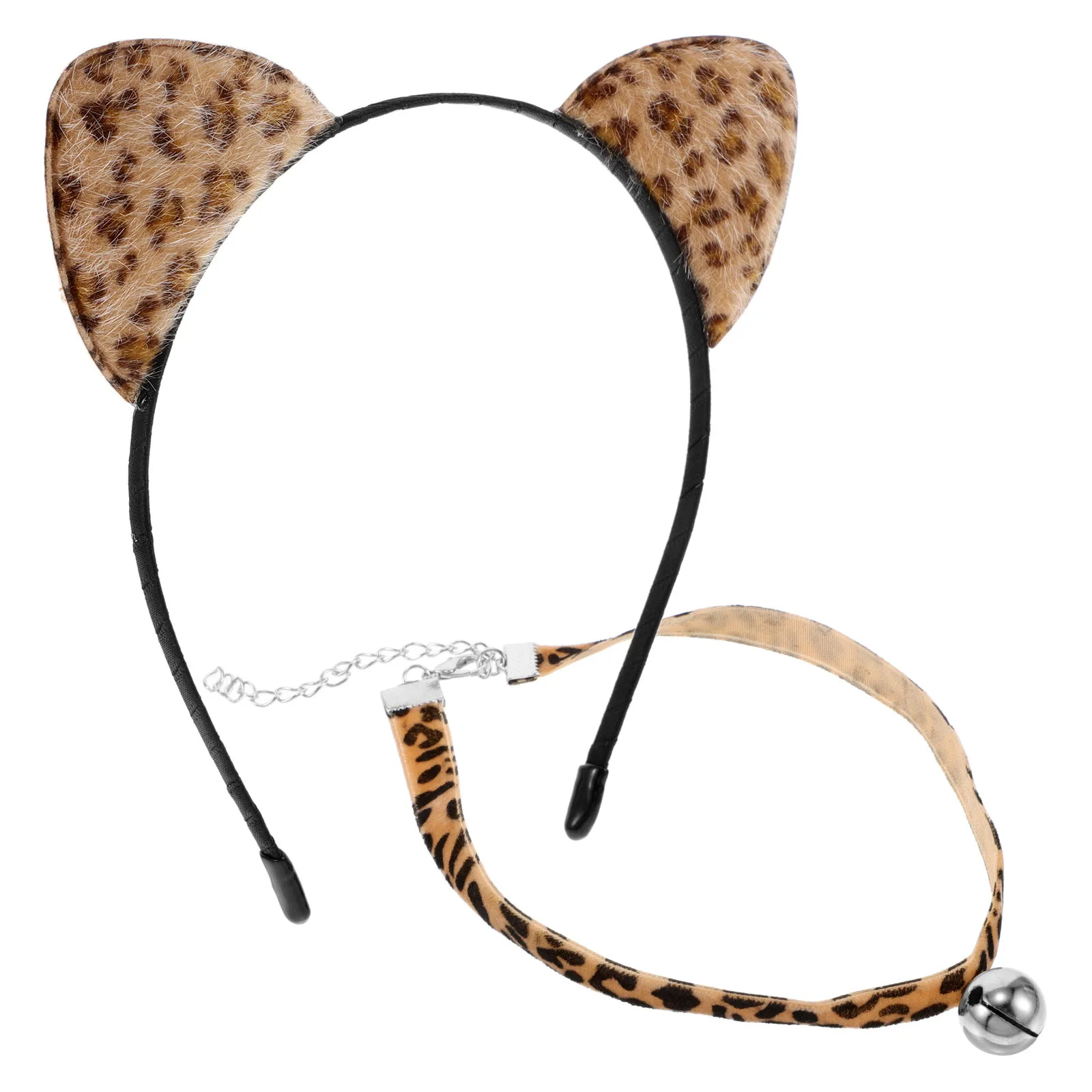 1Set Cat Ears Headband Leopard Print Bell Choker Necklace for Women Party Dress-Up Cosplay Accessory Festival Costume Event Hair