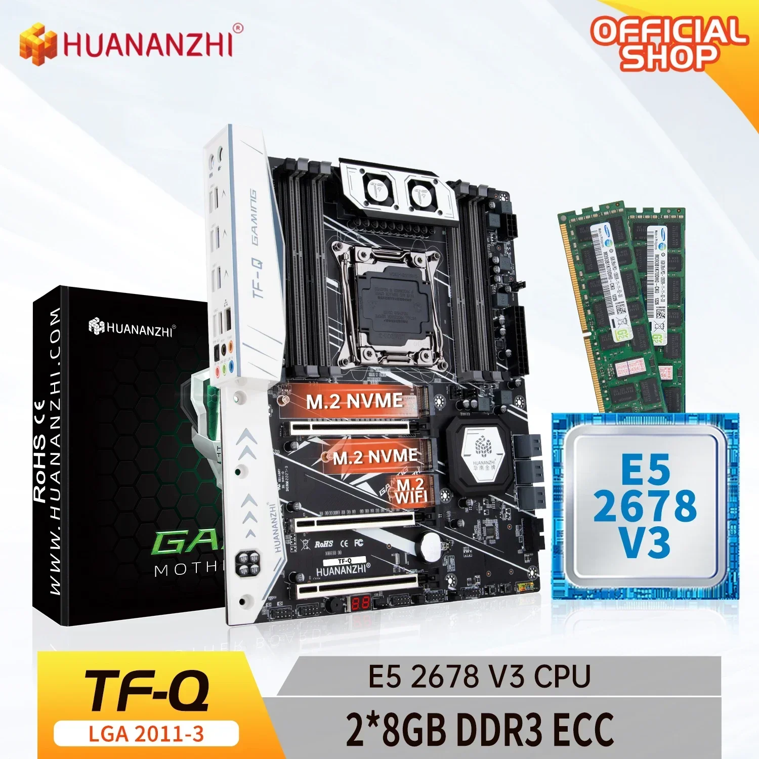 HUANANZBottles-Carte mère X99 TF Q LGA 2011-3 avec Intel XEON E5 2678 v3, 2x8 Go DDR3 RECC, kit combiné de mémoire, NVcloser