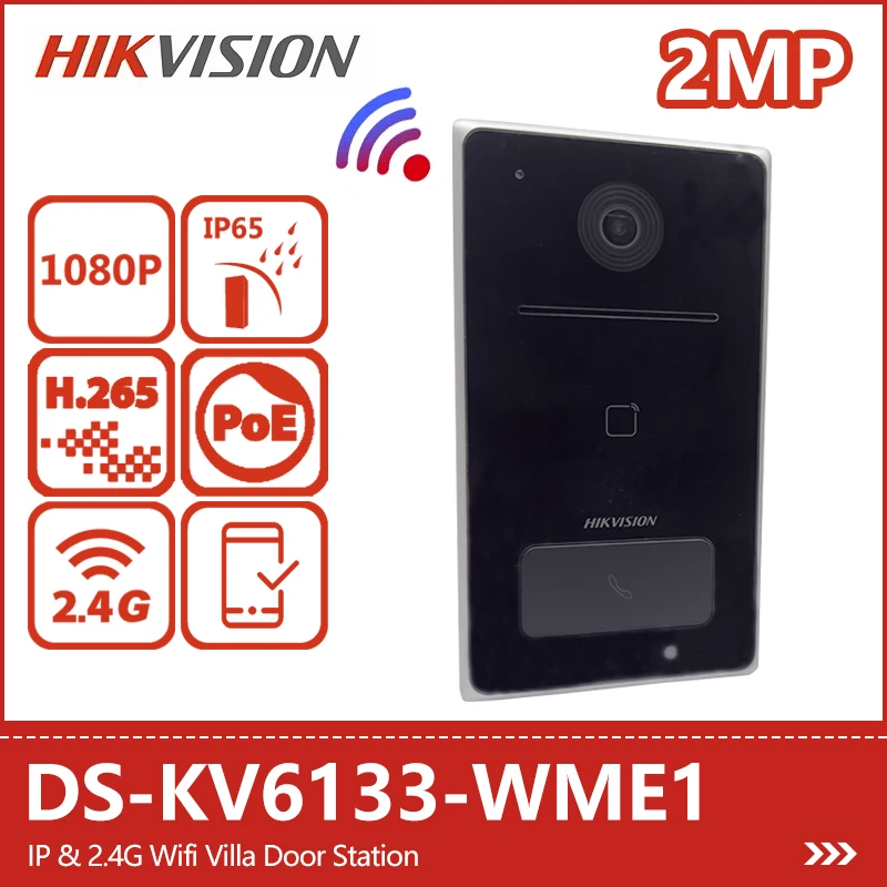 Hikvision IP&2.4G Wifi Villa Door Station DS-KV6133-WME1 2MP Camera 2-way Audio PoE Card Reader IP65 App Doorbell Multi-language