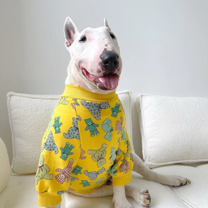 

Fleece Pet Hoodie With Pattern Yellow Bull Terrier Dog Clothes Labrador Fleece Dog Coat Plus Size Warm