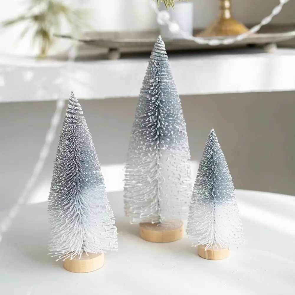 15/20/25cm Christmas Small Snowy Tree Plastic Mini Flocked Christmas Tree Lifelike Handmade Artificial Pine Tree