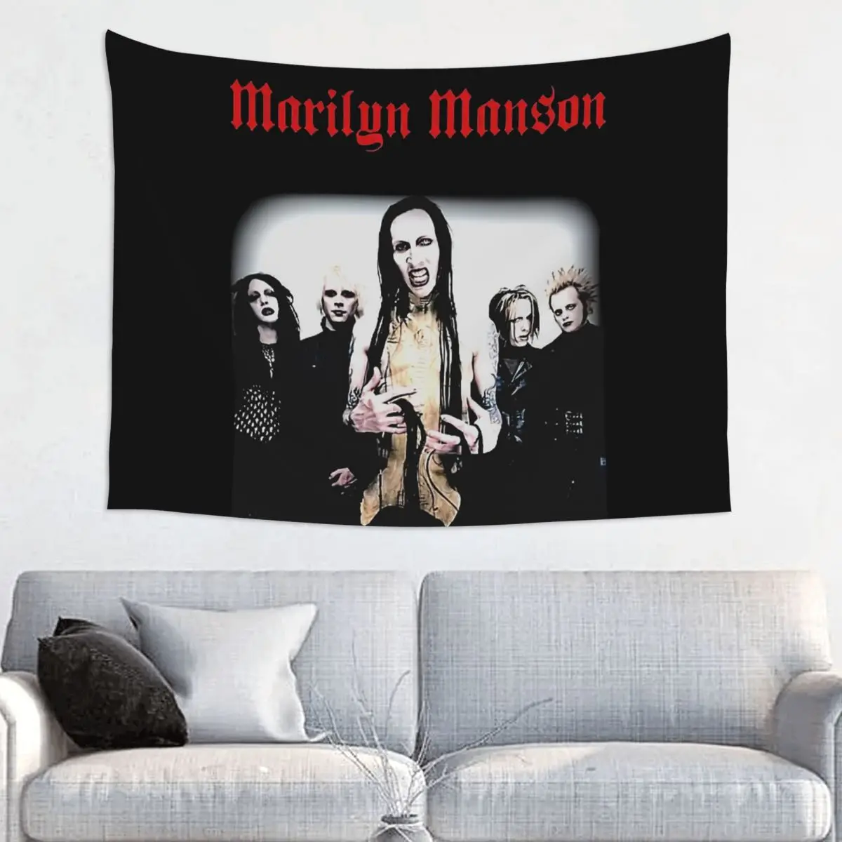 Marilyn Manson Music Rock Tapestry Wall Hanging Hippie Tapestries Industrial Metal Throw Rug Blanket Room Decor Wall Cloth