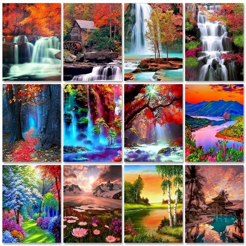 

GATYZTORY 40x50cm Painting By Numbers Handiwork Waterfall Scenery Number Painting On Canvas Decorative Painting Gift Artwork