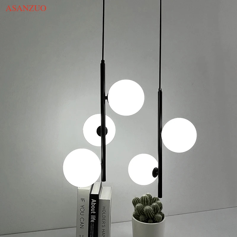 Hot sell White Glass ball pendant lights Brass Black bedside Hanging Lamp Dining Kitchen Island Decor Lighting fixtures