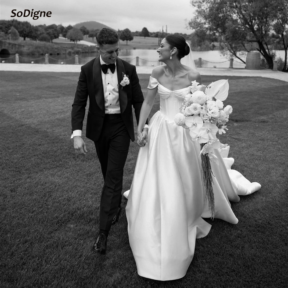 

SoDigne A-line Simple Satin Wedding Dress Off Shoulder Beach Bride Dresses 2025 Long Bridal Gowns Robe De Mairee Customized
