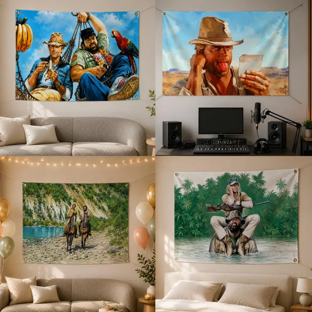 Terence Hill Anime Bud Spencer Flags Wall Hanging Flag Banner for Bedroom Dorm Party Festival Camping Indoor Outdoor Decor