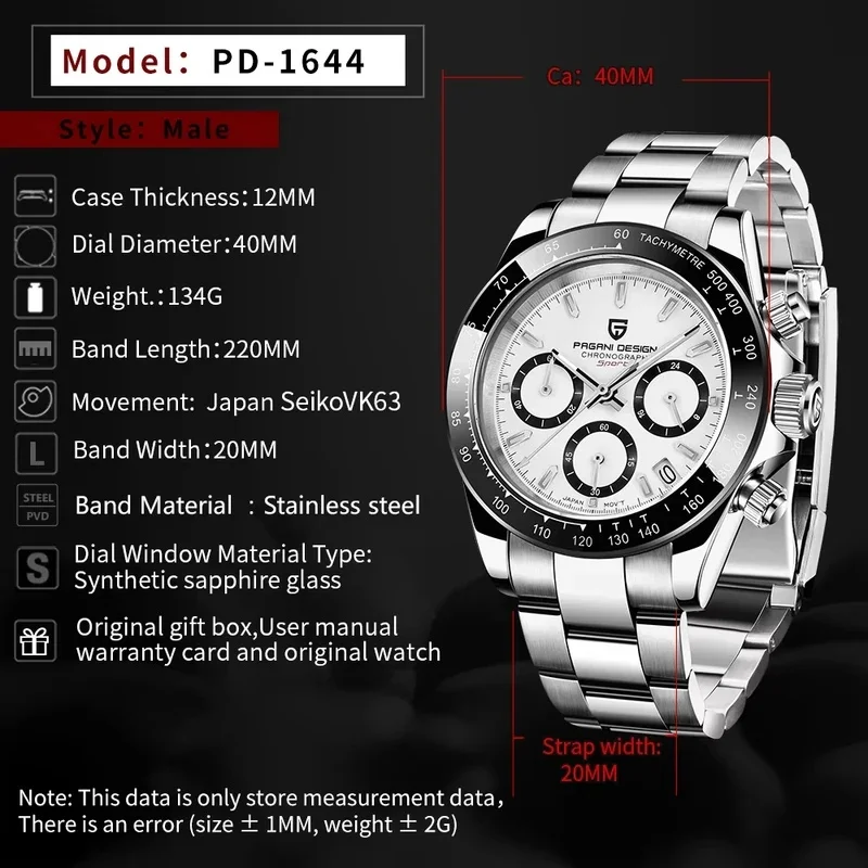 PAGANI Design Mens Chronograph Quartz Watch Waterproof Calendar Sport Daily Wear Wrist Watch