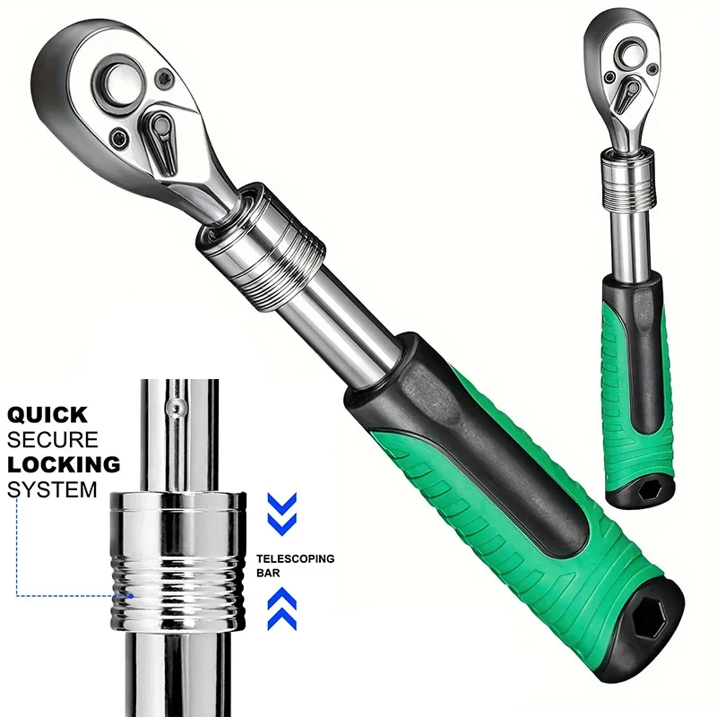 Telescopic ratchet socket wrench kit 72 tooth socket wrench 1/4 3/8 1/2 inch drive rotating ratchet reversible drive manual tool