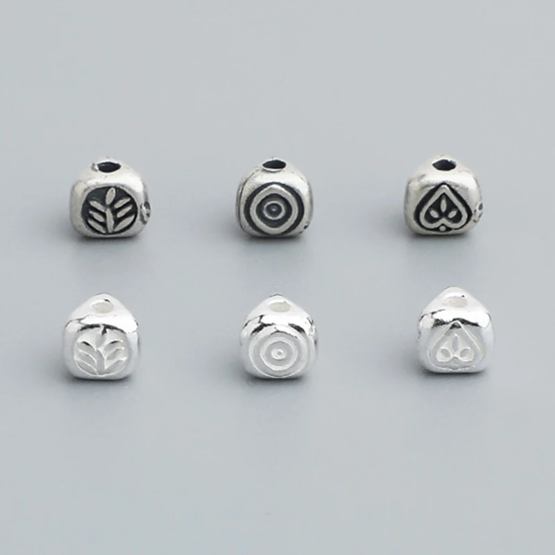 1pc 925 Sterling Silver Pretty Pattern Triangle Small Beads 4.3mm Fancy Silver Spacer Beads Bracelets Cords DIY Jewelry Findings
