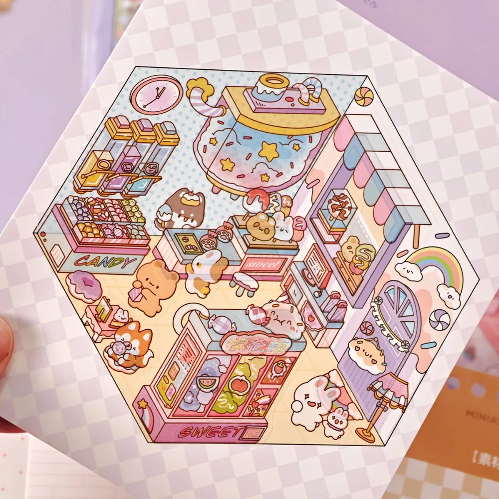 40pcs 3D Mini Diorama Sticker Book , Quiet Book Crafts with Miniature House Scenes, 3D Visual Journal Scene Stickers