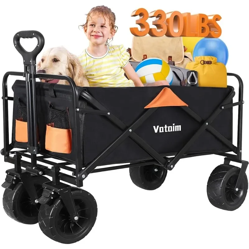 

Folding Wagon Collapsible Beach Cart Heavy Duty Outdoor Foldable Utility Garden Carts 330LBS Capacity Big All-Terrain Wheels USA