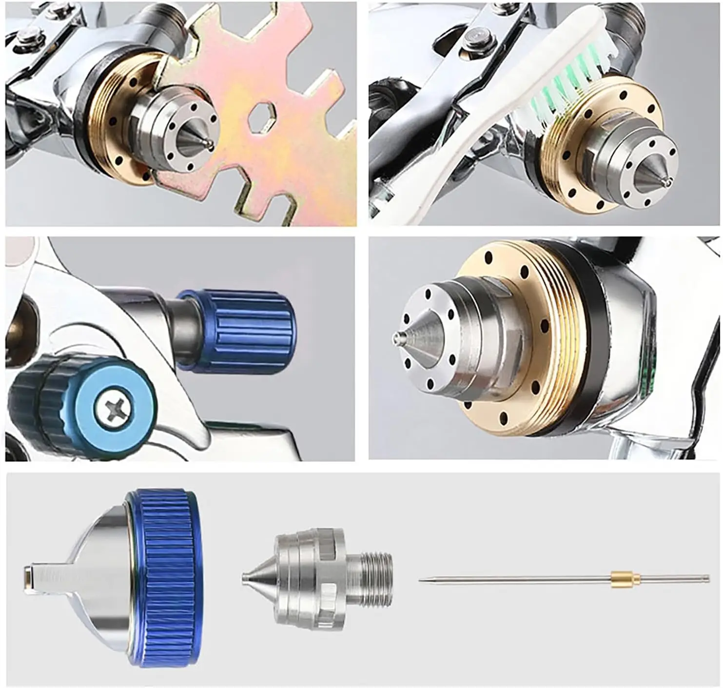 Pistola pulverizadora por gravedad HVLP de 600 cc con boquillas de 1,3 mm/1,4 mm, incluye calibre para pintura, imprimación y abrigos de calidad (azul)
