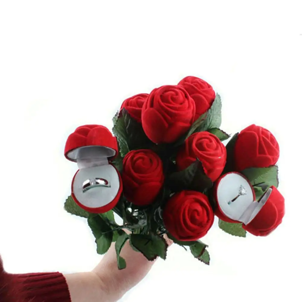 Holder Valentine Delicate Hot Display Earring Box Velvet Engagement Red Flower Pendant Rose Ring Gift Jewelry