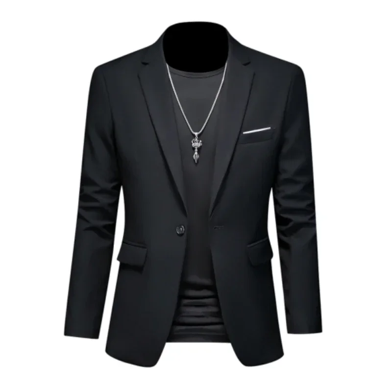 Chaqueta de talla grande para hombre, traje de negocios de un solo botón de alta calidad, Color sólido, blazer informal ajustado, esmoquin de boda