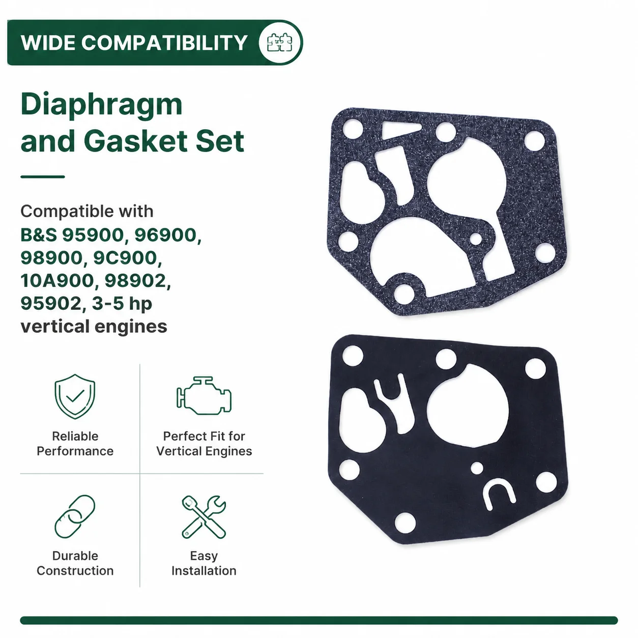 10 Pack Pulsa Prime Diaphragm & Gasket Kit For B&S 95900 96900 98900 3.75 3.5HP Sprint 98902 95902 Replaces 495770 795083 5083