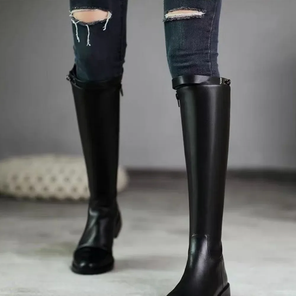 Large Size Warm New In Women\'s Long Boots Black Waterproof Work Winter 2025 Novelty Spring Autumn Ladies Knee High Shaft Shoes