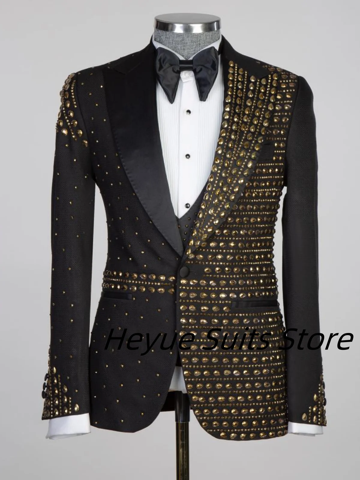 

Customized Diamond Men Suits Luxury Crystal Decoraction Groom Wedding Tuxedos 3 Pieces Sets Male Blazers Fashion ropa hombre
