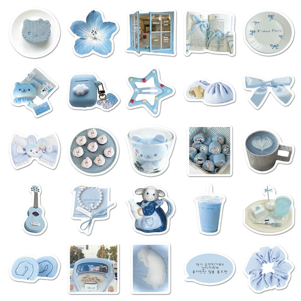 50枚 ペールブルー インスタイル クリエイティブ トレンディ ステッカー - 冷蔵庫、ヘッドフォン用 DIY デコレーション デカール