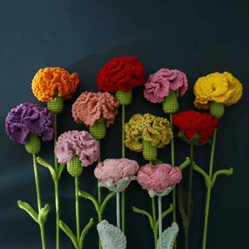 

1pc Creative Handmade Carnation Flower Crocheted Artificial Plants Creative Finished Ornaments Mother's Day Exquisite Decoration