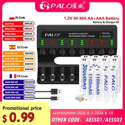 1.2V AA AAA NIMH Rechargeable Battery Batteries 2A 3A + 8 Slots USB-C Fast Battery Charger With cable for flashlight toys Remote