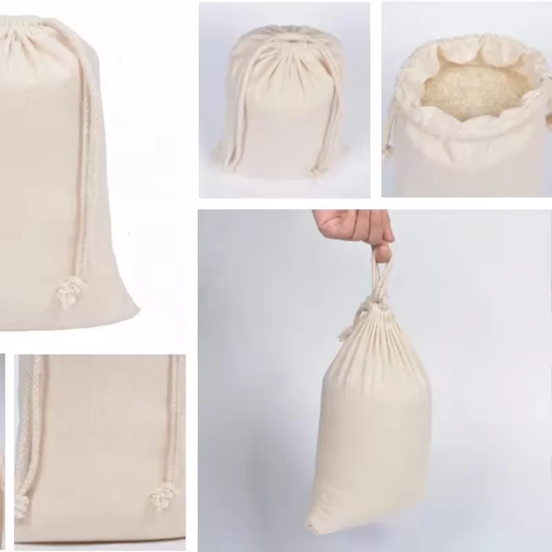 20/50/100pcs Recycled Cotton Drawstring Gift Bag Custom Embroidery Reusable Canvas Rope Travel Pack Cloth Package Bag Use