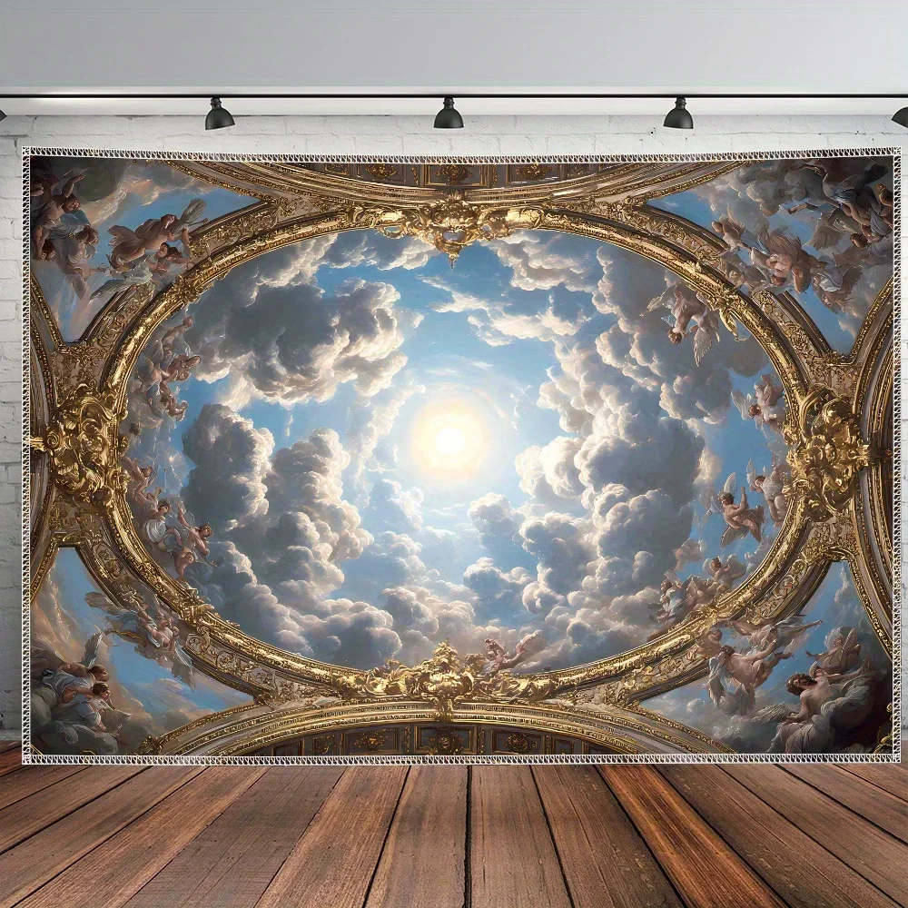 Extra Large Angel on Clouds Tapestry, Luxury HD Printed Polyester Wall Art for Living Room Bedroom, Elegant Angelic Decor