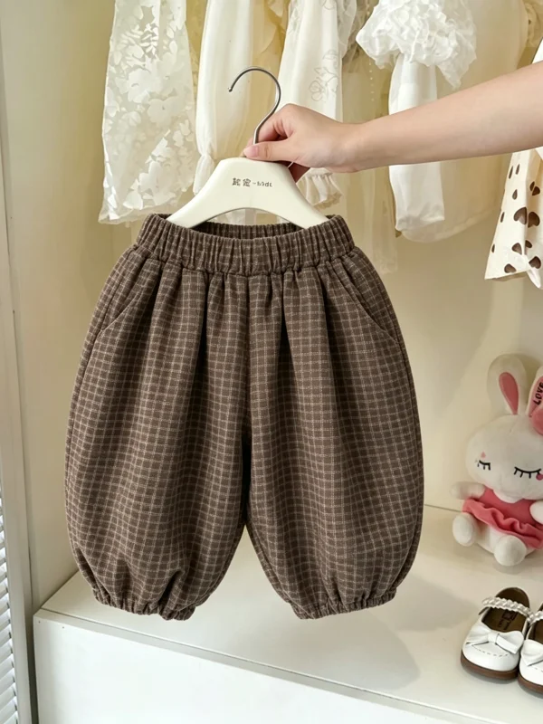 Girls Knitted Open Cardigan And Plaid Pumpkin Pants Set Casual Autumn Outfit Two Piece Set Trendy And Comfortable for Kids